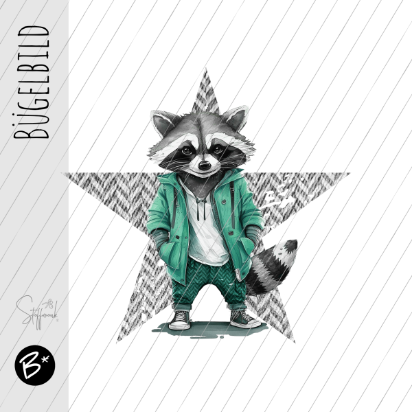 Bügelbild - " RacoonEmerald/Petrol - Stern " Höhe ca. 10 cm